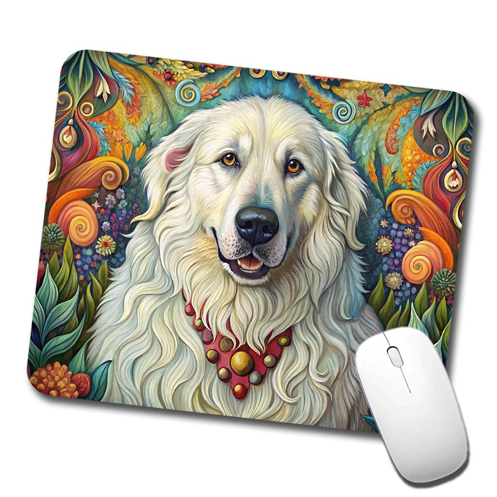 Great Pyrenees Dog French Bohemian Art Low Profile Mouse Pad Mat