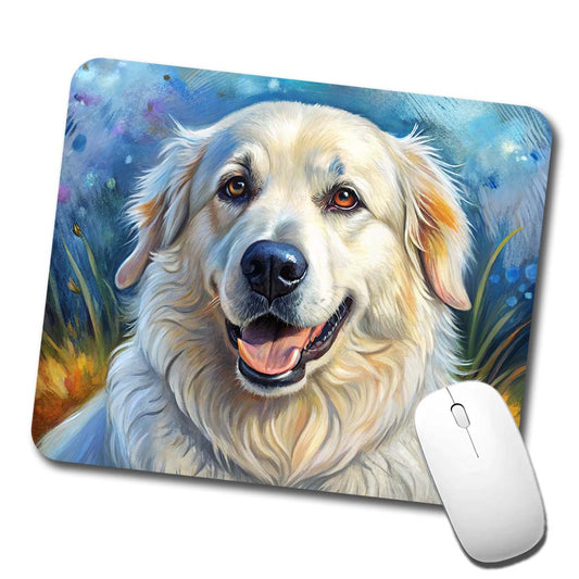 Great Pyrenees Dog Illustration Low Profile Mouse Pad Mat