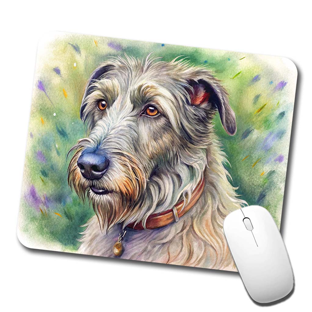 Irish Wolfhound Dog Illustration Low Profile Mouse Pad Mat