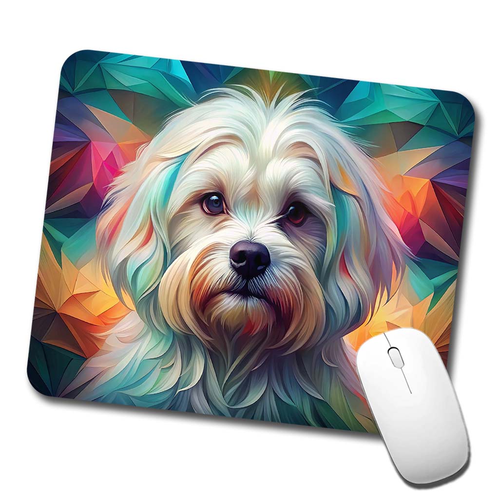 Maltese Dog Abstract Art Low Profile Mouse Pad Mat