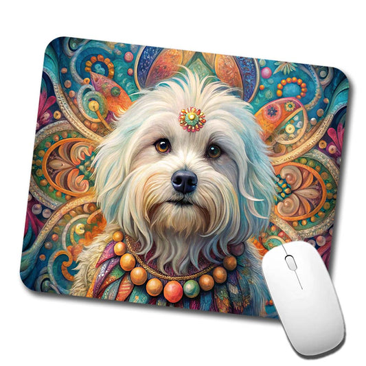 Maltese Dog Bohemian Art Low Profile Mouse Pad Mat