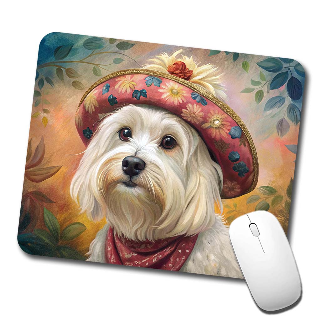 Maltese Dog French Bohemian Art Low Profile Mouse Pad Mat