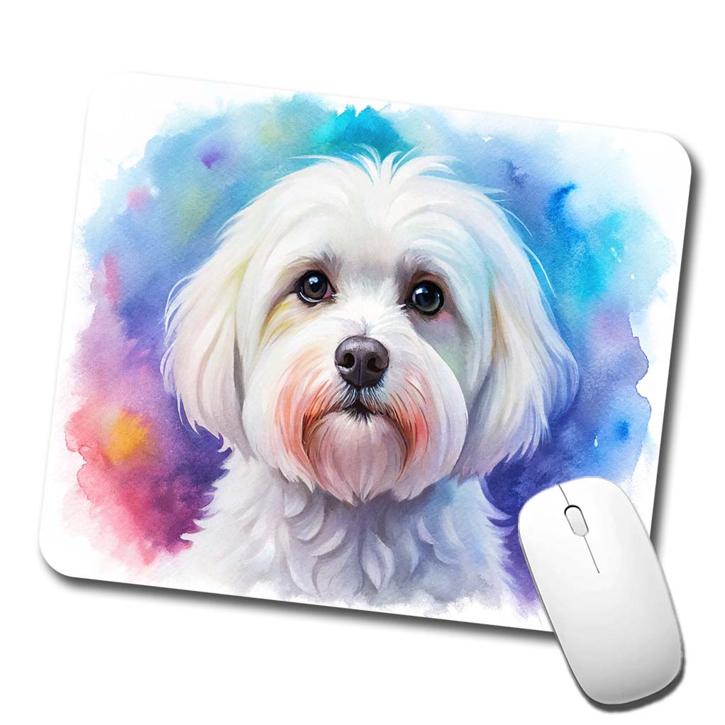 Maltese Dog Watercolor Style Low Profile Mouse Pad Mat