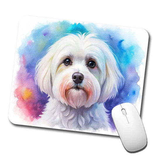 Maltese Dog Watercolor Style Low Profile Mouse Pad Mat