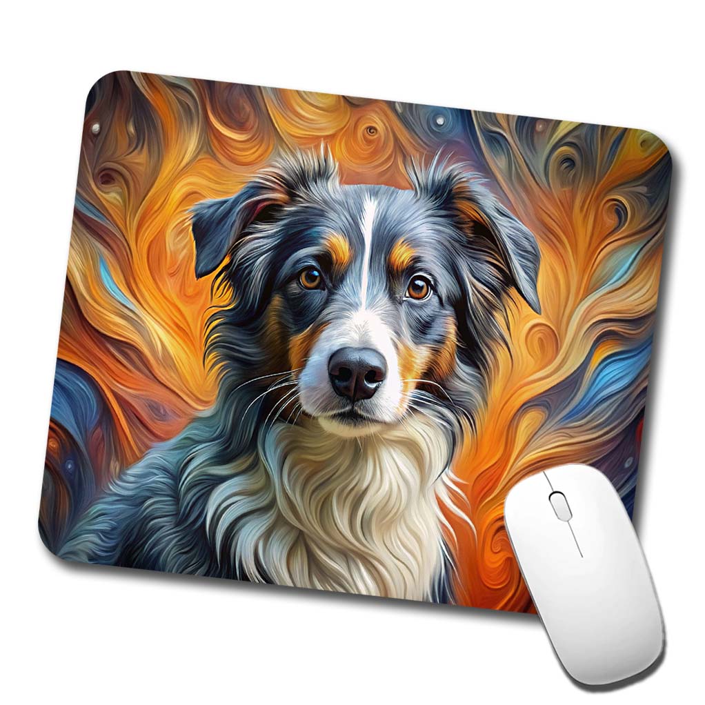Miniature American Shepherd Dog Abstract Art Low Profile Mouse Pad Mat
