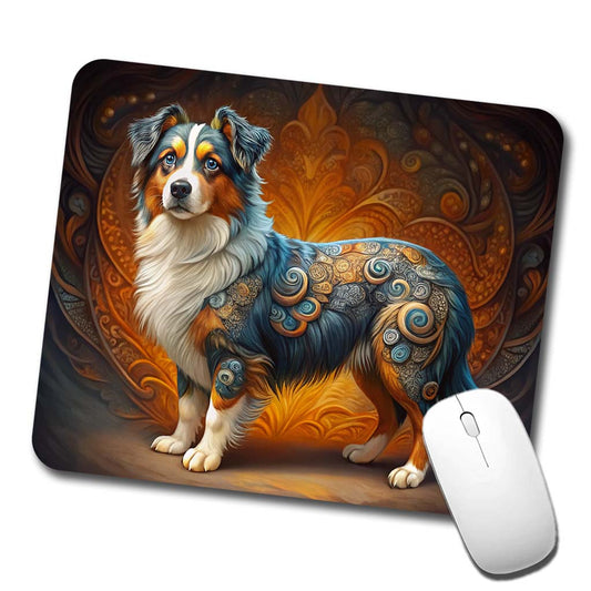Miniature American Shepherd Dog Art Nouveau Low Profile Mouse Pad Mat