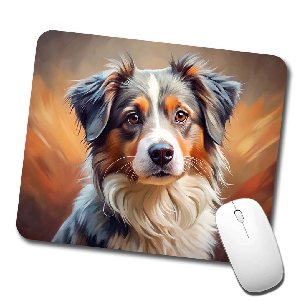 Miniature American Shepherd Dog Expressionism Art Low Profile Mouse Pad Mat