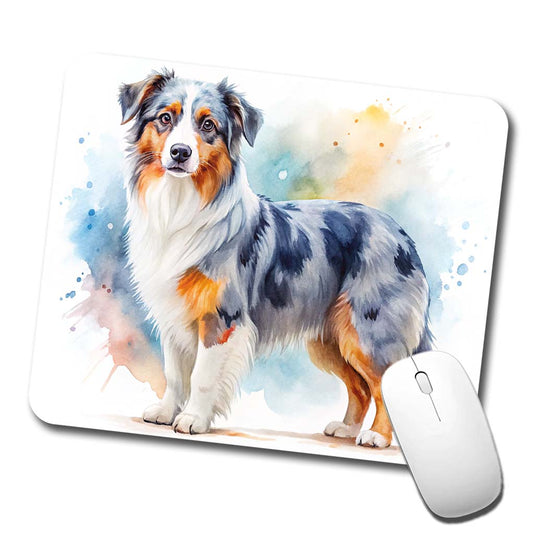 Miniature American Shepherd Dog Watercolor Style Low Profile Mouse Pad Mat