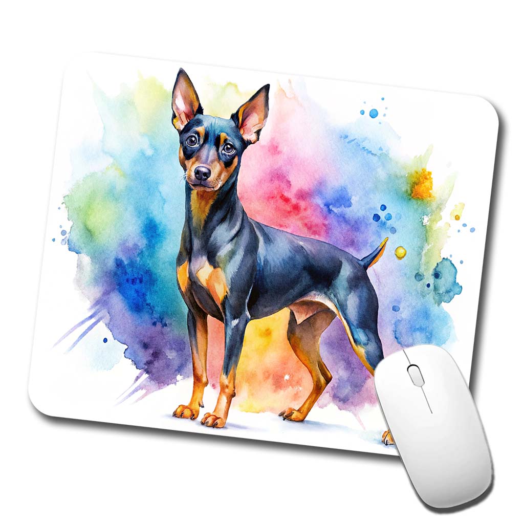 Miniature Pinscher Dog Watercolor Style Low Profile Mouse Pad Mat