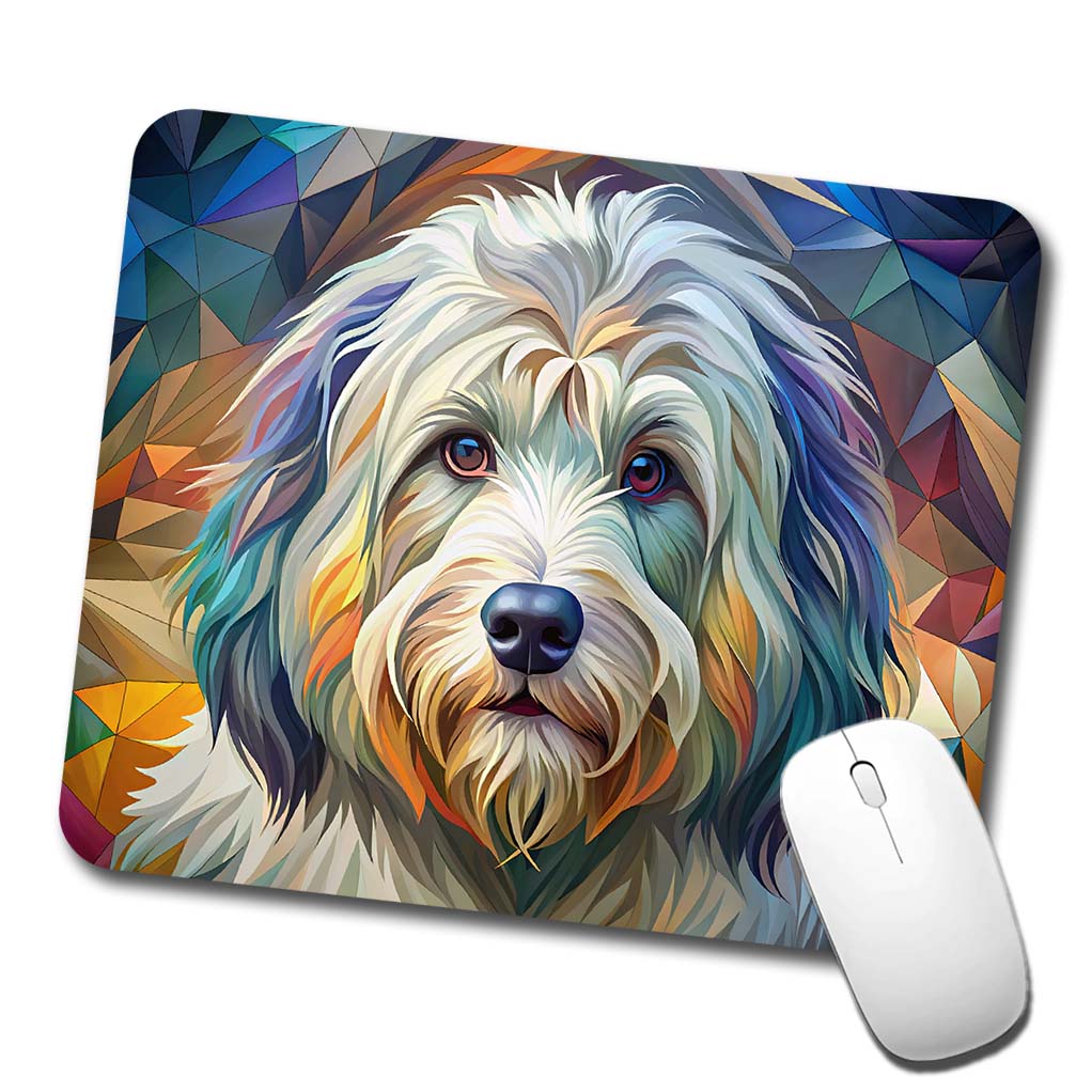 Old English Sheepdog Dog Abstract Stylized Art Low Profile Mouse Pad Mat
