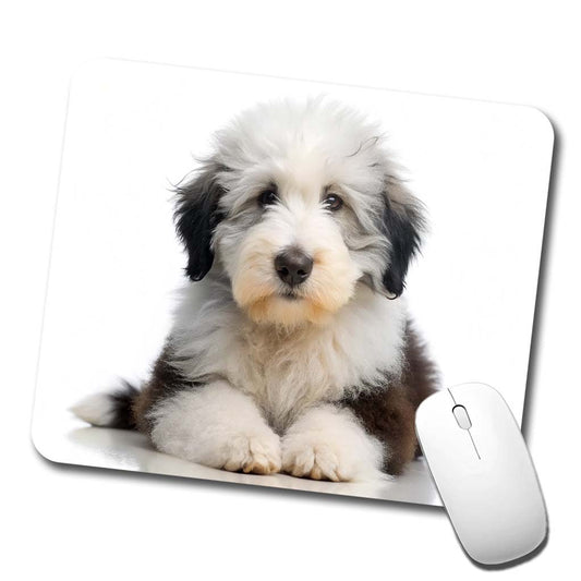 Old English Sheepdog Dog Puppy Photo Low Profile Mouse Pad Mat