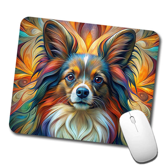 Papillion Dog Abstract Art Low Profile Mouse Pad Mat