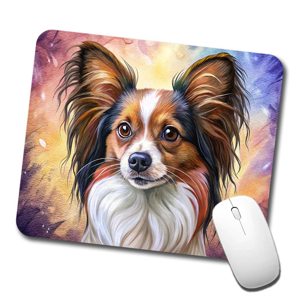 Papillion Dog Illustration Low Profile Mouse Pad Mat