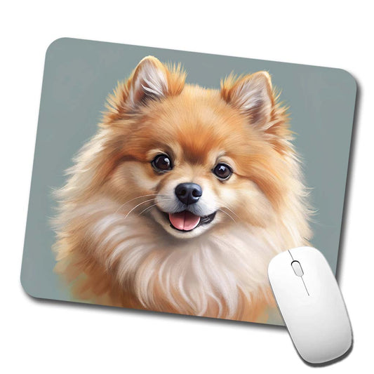 Pomeranian Dog Illustration Low Profile Mouse Pad Mat