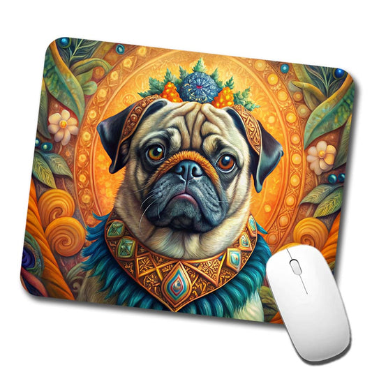 Pug Dog Bohemian Art Low Profile Mouse Pad Mat