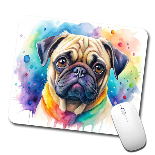Pug Dog Watercolor Style Low Profile Mouse Pad Mat