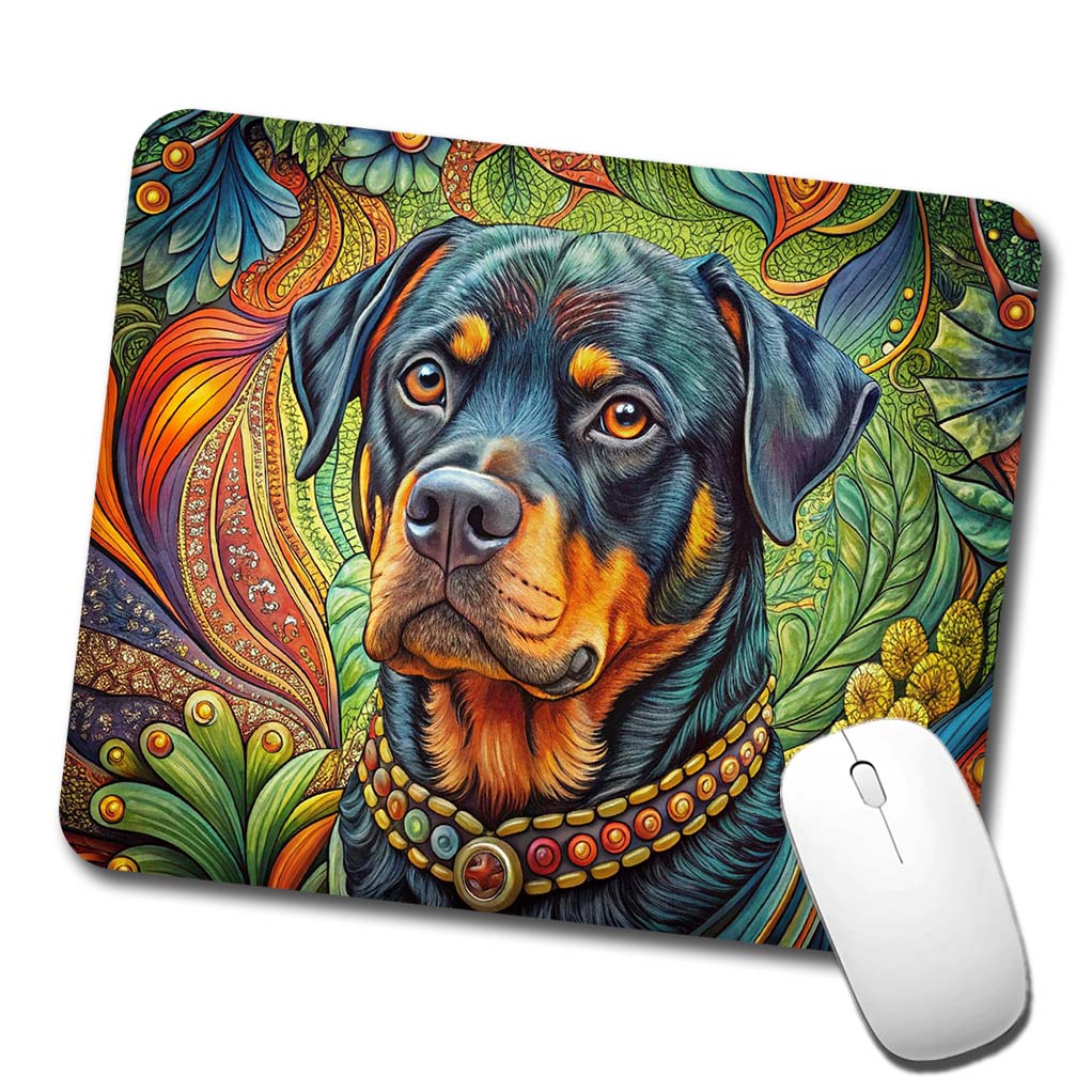 Rottweiler Dog Bohemian Art Low Profile Mouse Pad Mat