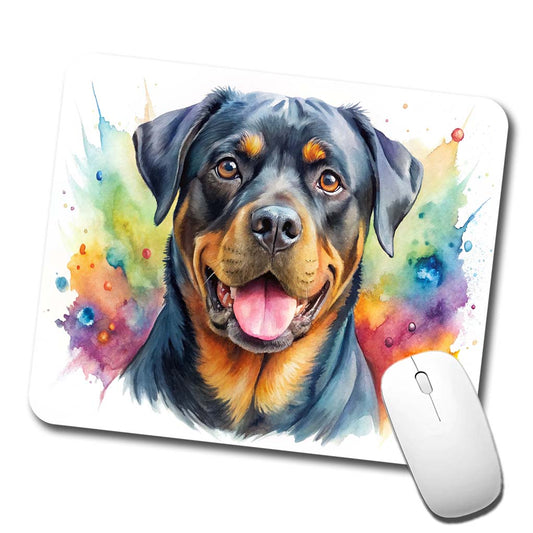Rottweiler Dog Watercolor Style Low Profile Mouse Pad Mat