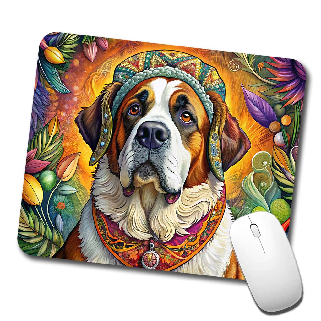 Saint Bernard Dog French Bohemian Art Low Profile Mouse Pad Mat