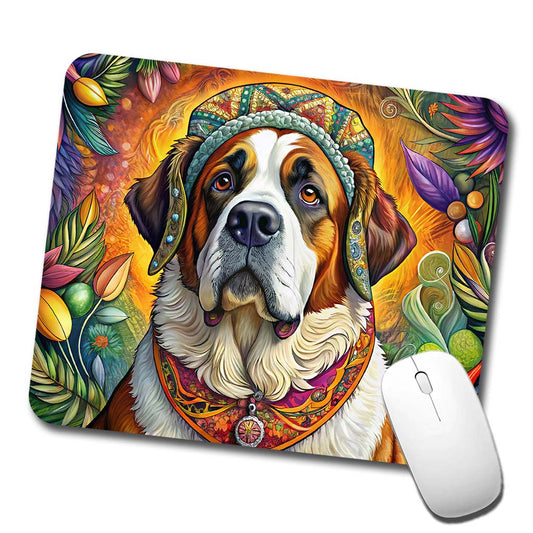 Saint Bernard Dog French Bohemian Art Low Profile Mouse Pad Mat