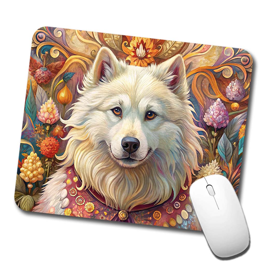 Samoyed Dog French Bohemian Art Low Profile Mouse Pad Mat
