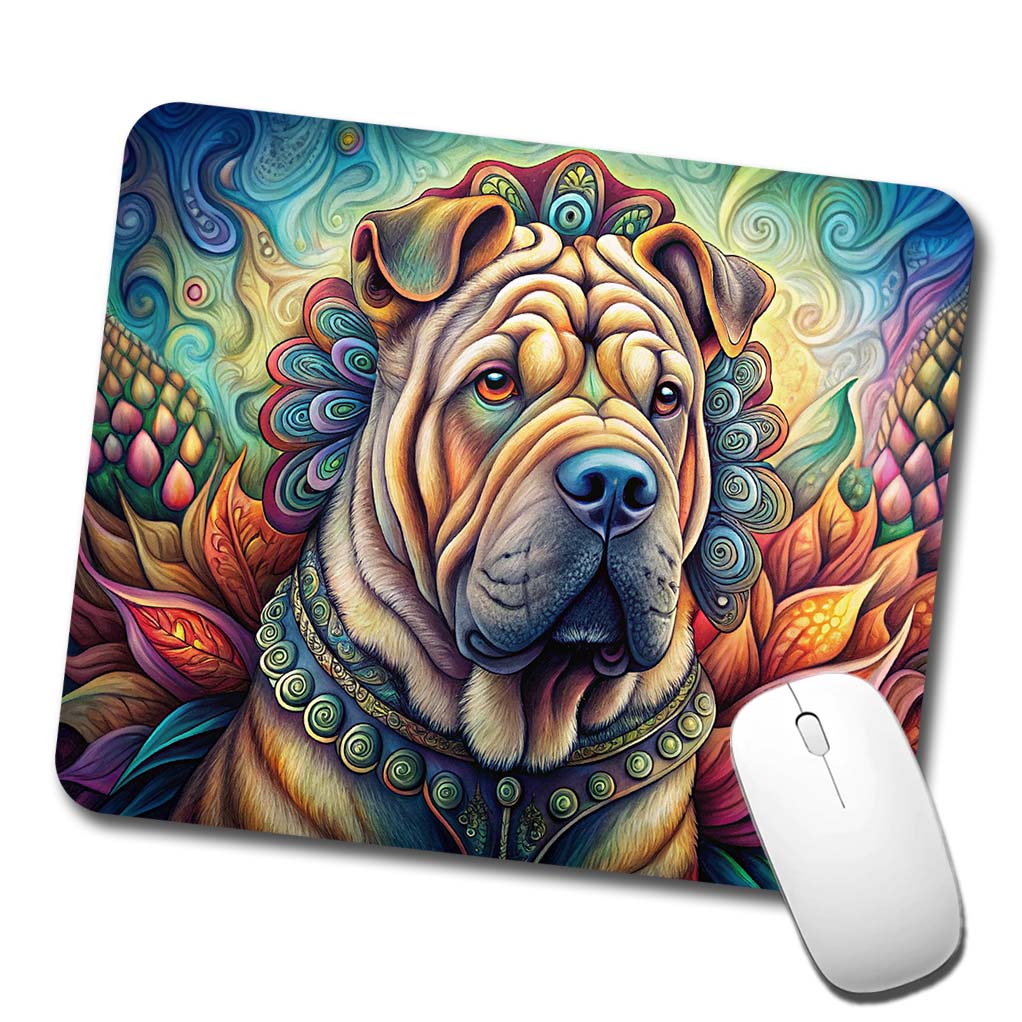 Shar Pei Dog Bohemian Art Low Profile Mouse Pad Mat
