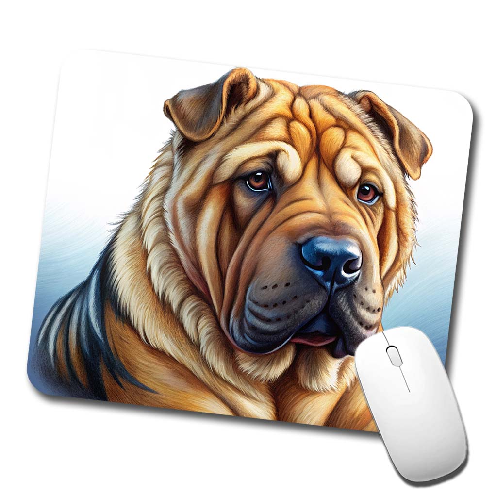 Shar Pei Dog Illustration Low Profile Mouse Pad Mat