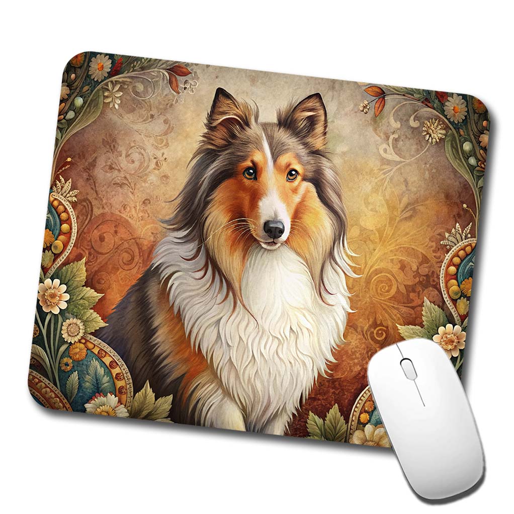 Shetland Sheepdog Sheltie Dog French Bohemian Art Low Profile Mouse Pad Mat