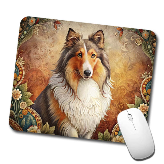 Shetland Sheepdog Sheltie Dog French Bohemian Art Low Profile Mouse Pad Mat