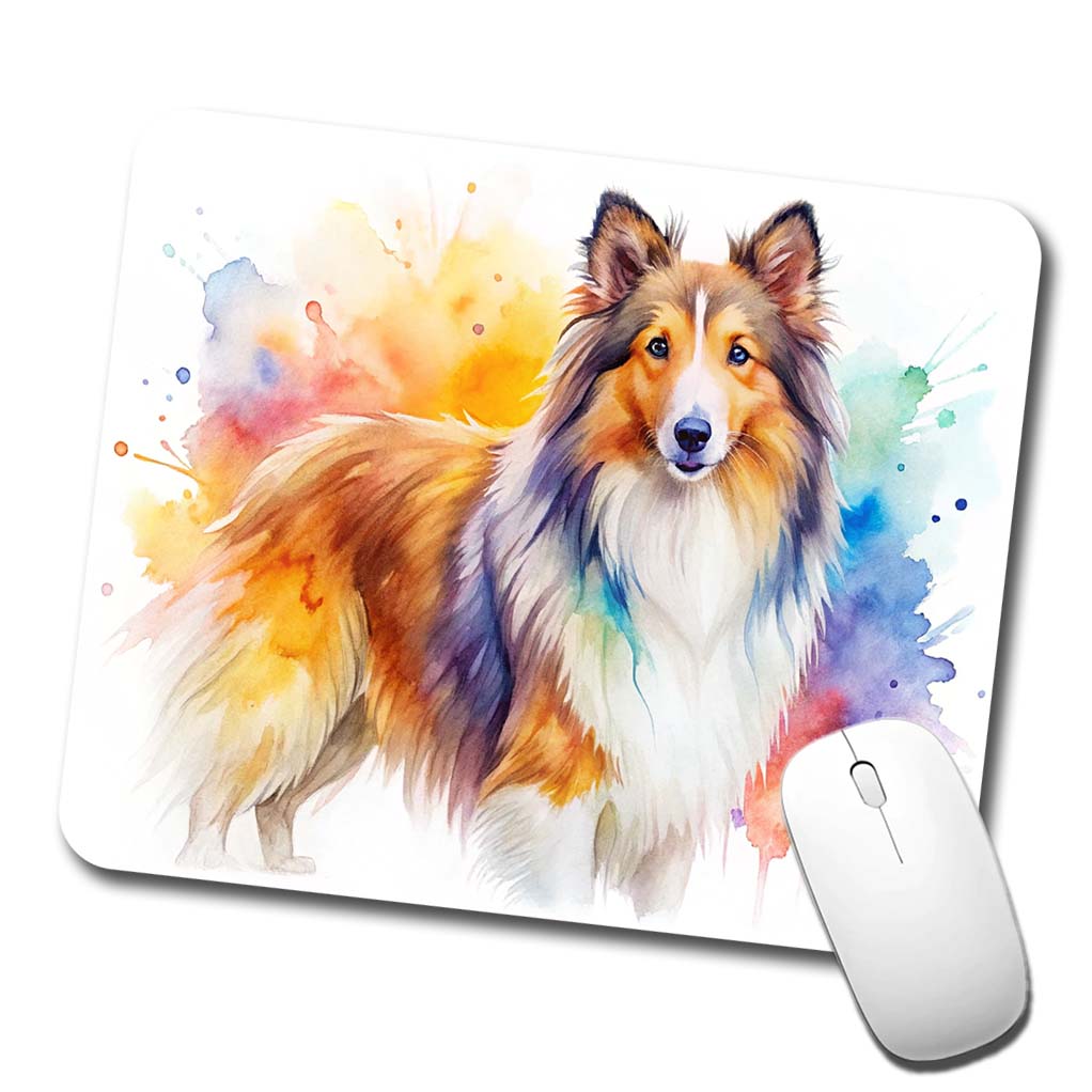 Shetland Sheepdog Sheltie Dog Watercolor Style Low Profile Mouse Pad Mat