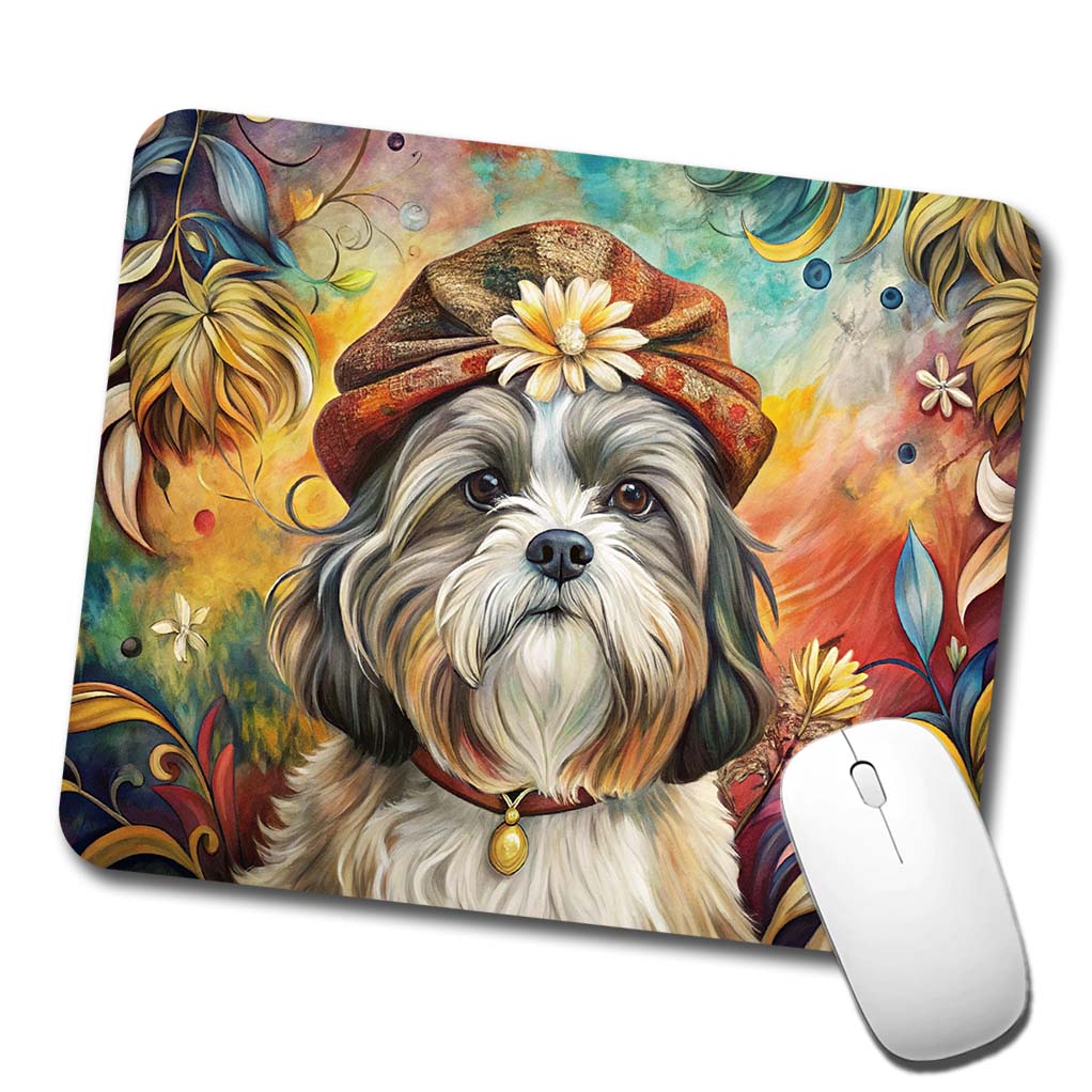 Shih Tzu Dog French Bohemian Art Low Profile Mouse Pad Mat