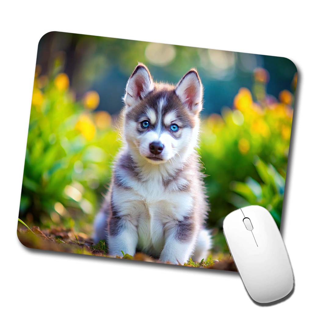 Siberian Husky Dog Puppy Photo Low Profile Mouse Pad Mat