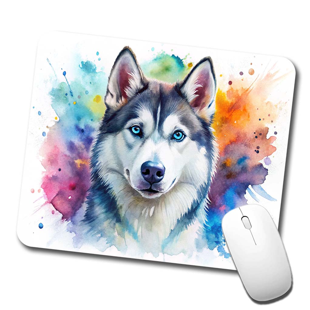 Siberian Husky Dog Watercolor Style Low Profile Mouse Pad Mat