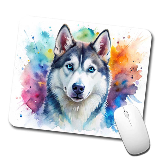 Siberian Husky Dog Watercolor Style Low Profile Mouse Pad Mat