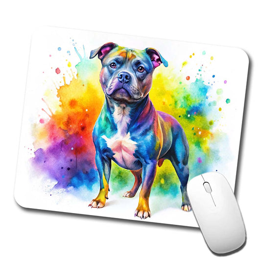 Staffordshire Bull Terrier Staffy Dog Watercolor Style Low Profile Mouse Pad Mat