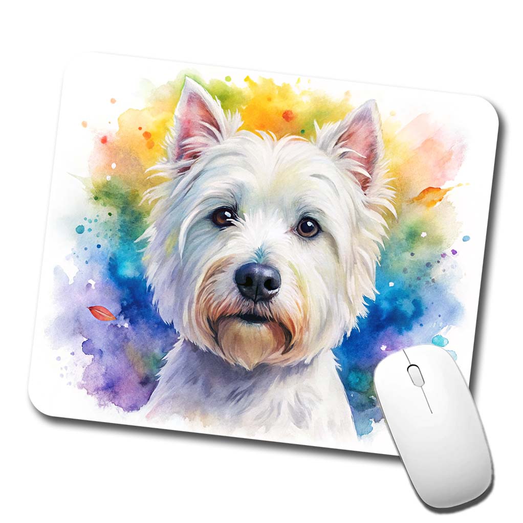 West Highland White Terrier Westie Dog Watercolor Style Low Profile Mouse Pad Mat