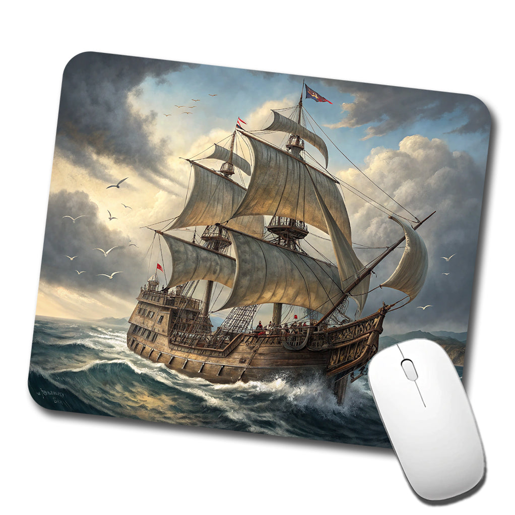 18th Century Privateer Sailing Ship At Sea Age of Sail Low Profile Mouse Pad Mat