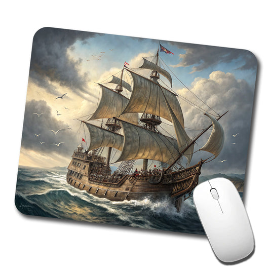 18th Century Privateer Sailing Ship At Sea Age of Sail Low Profile Mouse Pad Mat