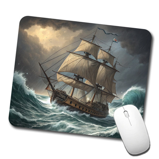 18th Century Sailing Ship Frigate In A Stormy Sea Low Profile Mouse Pad Mat