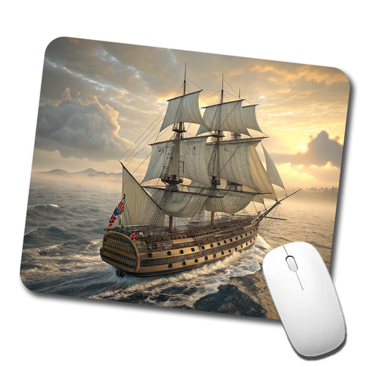 18th Century Warship Ship Of The Line At Sea Low Profile Mouse Pad Mat