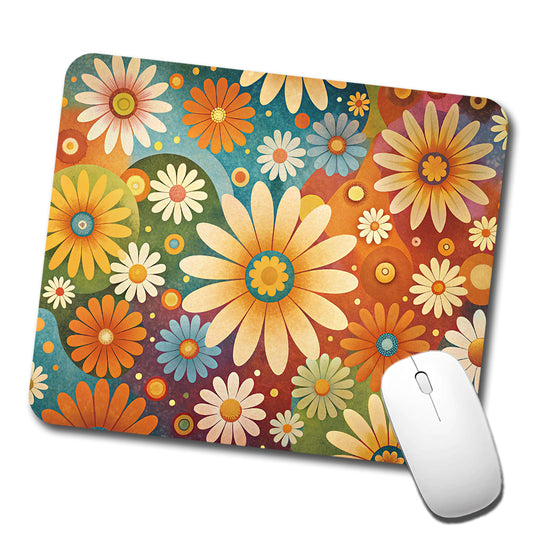 70's Retro Groovy Hippie Daisies Floral Design Low Profile Mouse Pad Mat