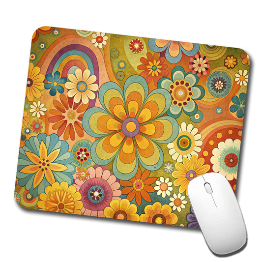 70's Retro Groovy Hippie Pretty Floral Design Low Profile Mouse Pad Mat