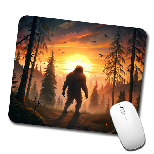 Bigfoot Walking In The Woods At Sunset Low Profile Mouse Pad Mat