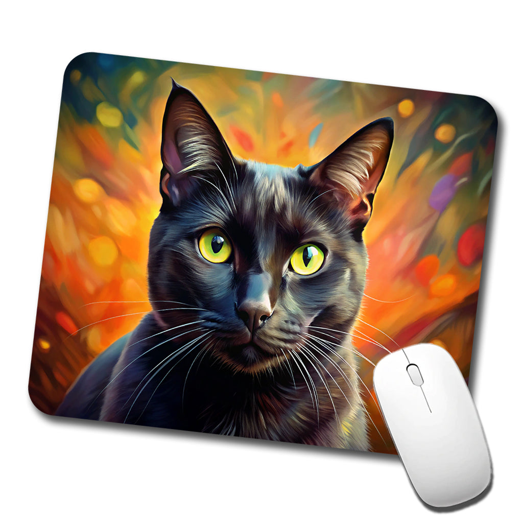 Black Cat Colorful Contemporary Style Art Low Profile Mouse Pad Mat