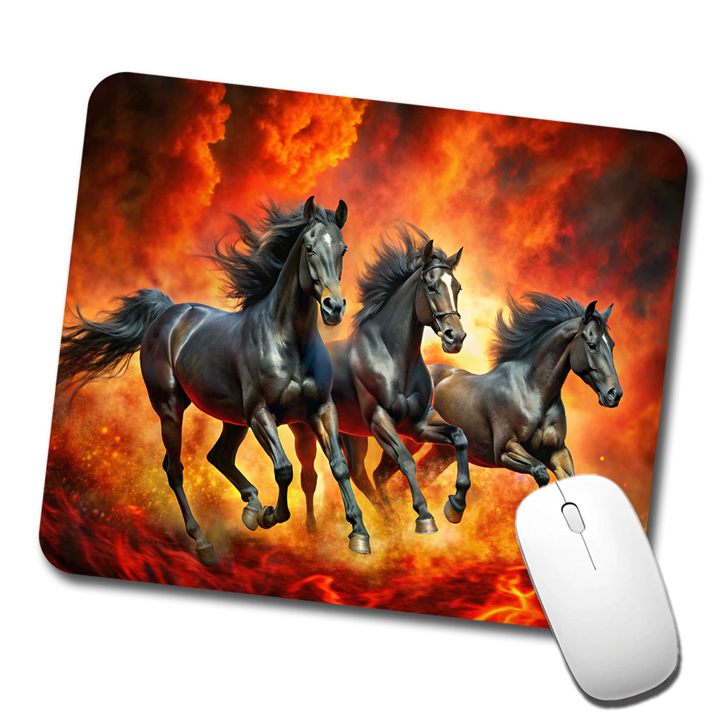 Black Horses Galloping Out of Fire Low Profile Mouse Pad Mat