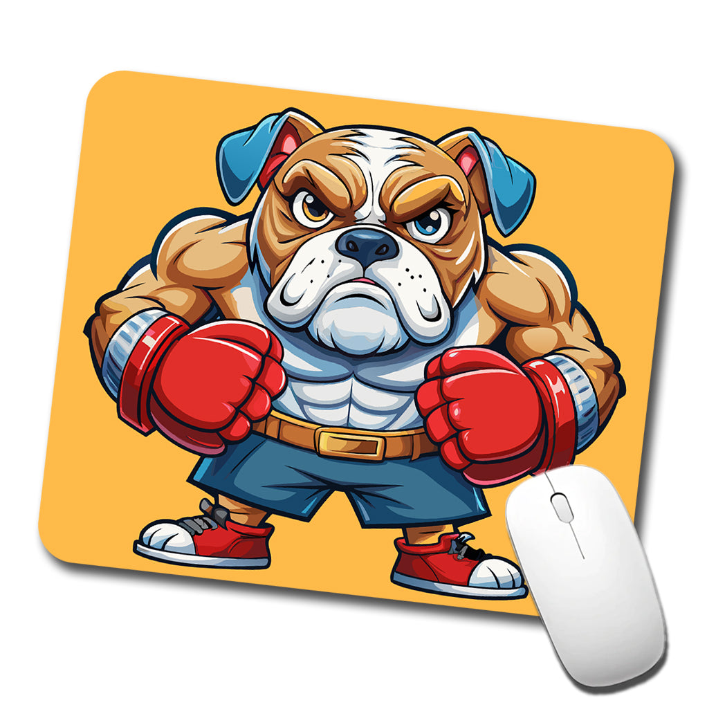 Bulldog With Boxing Gloves Cartoon Low Profile Mouse Pad Mat
