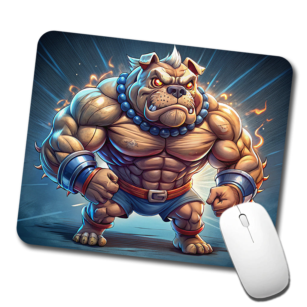 Bulldog With Huge Muscles Cartoon Low Profile Mouse Pad Mat