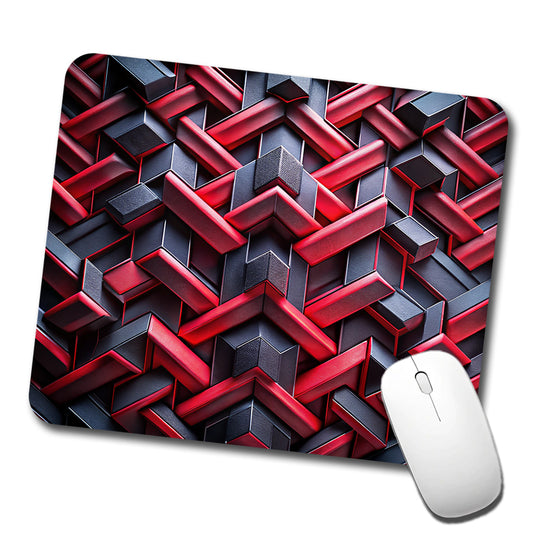 Chunky Angular Black And Red Design Pattern Low Profile Mouse Pad Mat