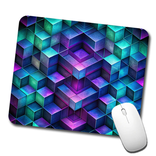 Chunky Angular Blue Purple Green Design Pattern Low Profile Mouse Pad Mat