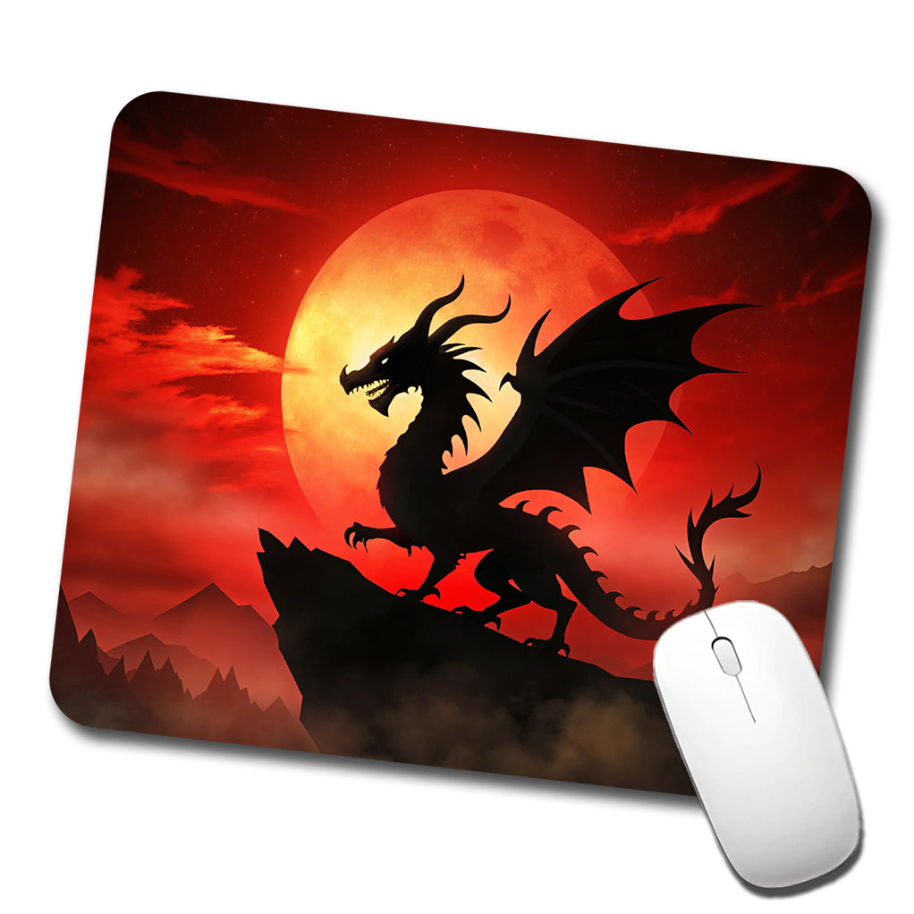 Dragon Silhouette Against A Red Sky Low Profile Mouse Pad Mat